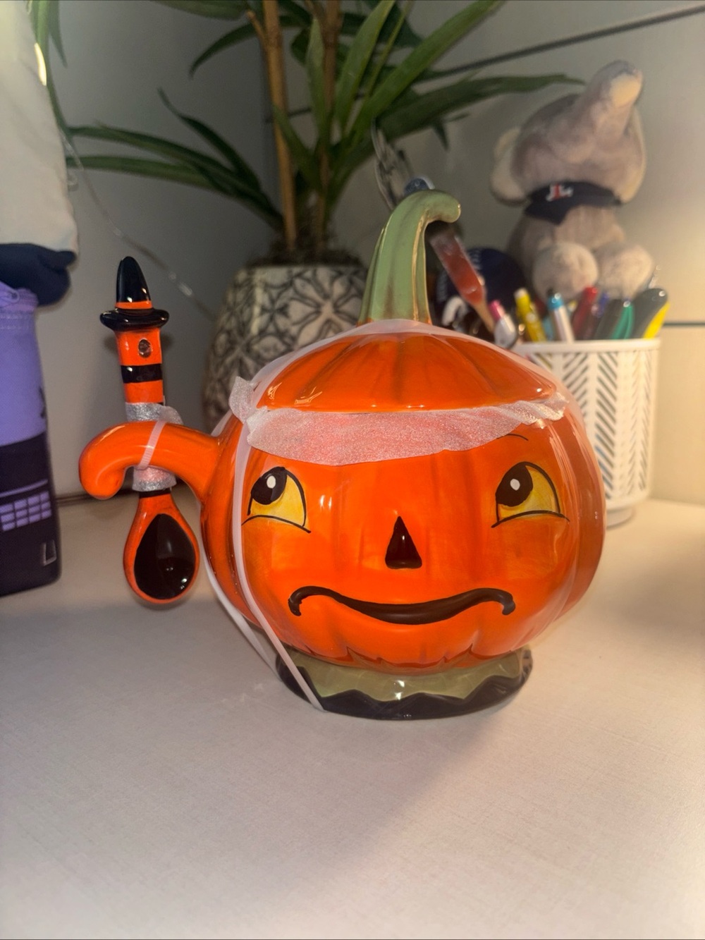 Johanna Parker Design Halloween Pumpkin Candy Bowl w spoon Transpac